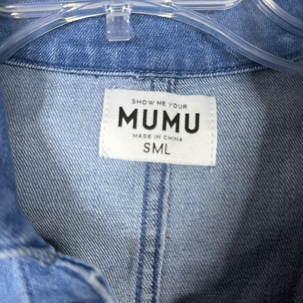 Show Me Your MuMu Medium Blue Denim Short-Sleeve Jumpsuit - Picture 4 of 13